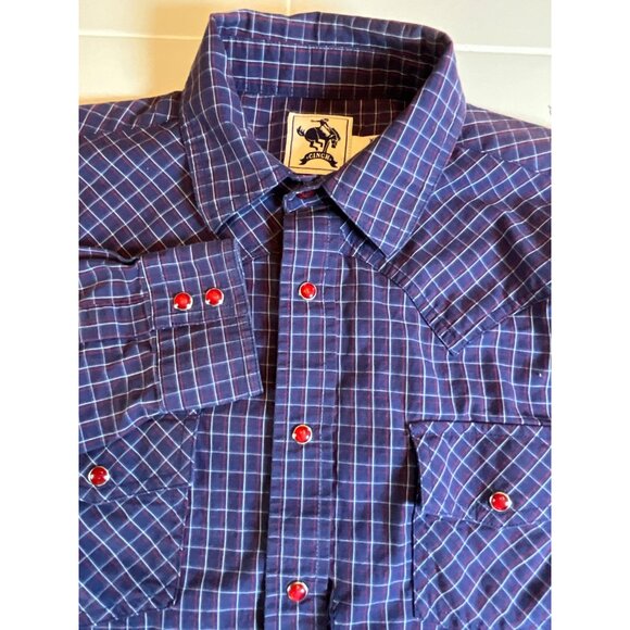 Cinch navy w/ red and white stripes Youth XL 14 Pearl Faux Pearl Snaps Chest Poc - Picture 4 of 5